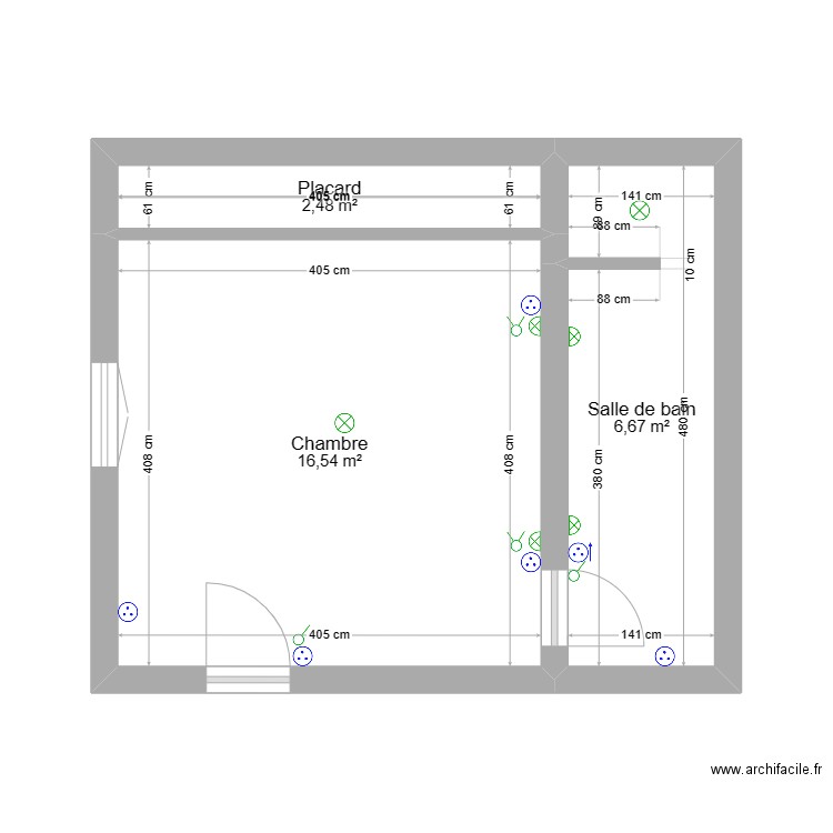 chambre parentale. Plan de 3 pièces et 26 m2