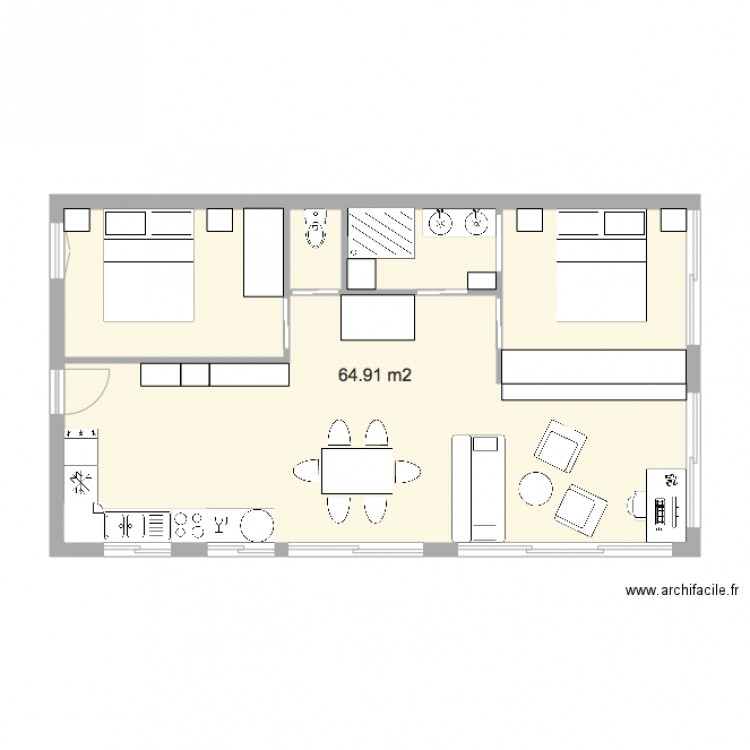 T3 65m2  v1 Plan  1 pi ce 65 m2  dessin  par Arnaud Schwartz