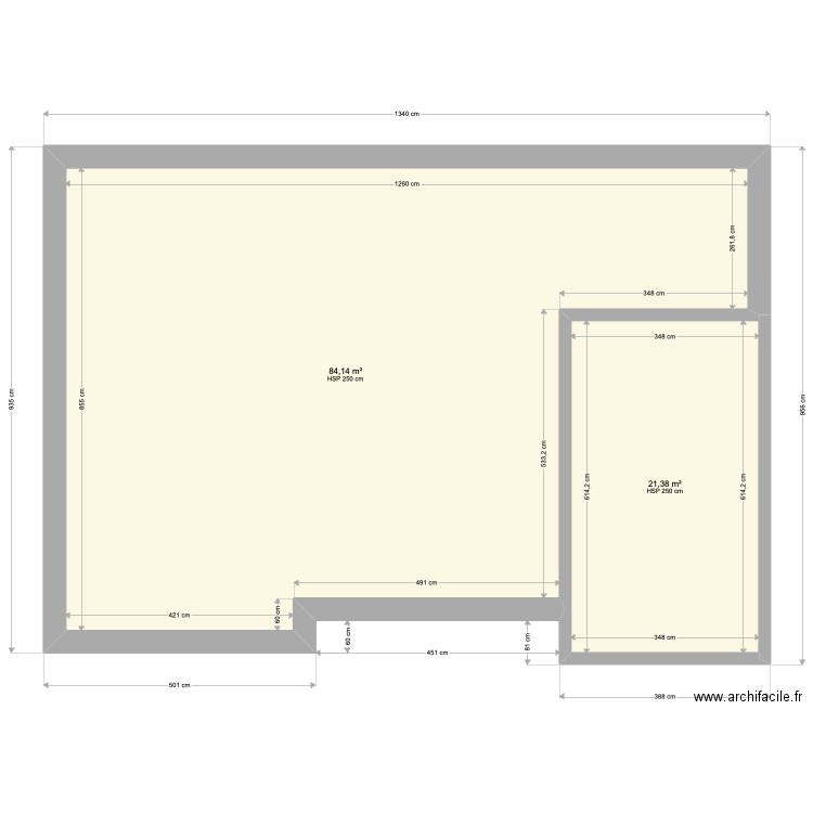 St Viaud. Plan de 2 pièces et 106 m2