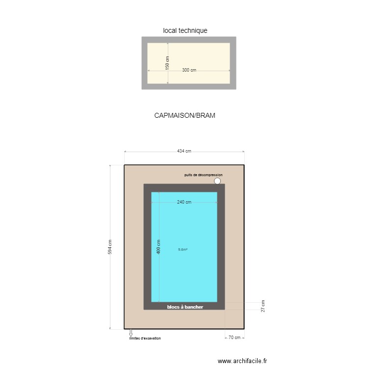 BRAM pisicne 4x2.40. Plan de 3 pièces et 40 m2