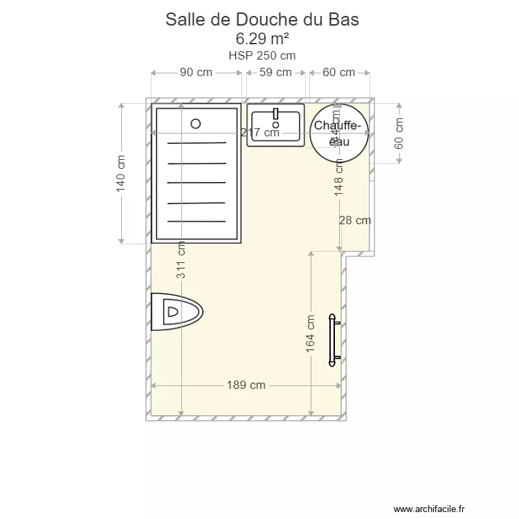 salle de douche bas. Plan de 