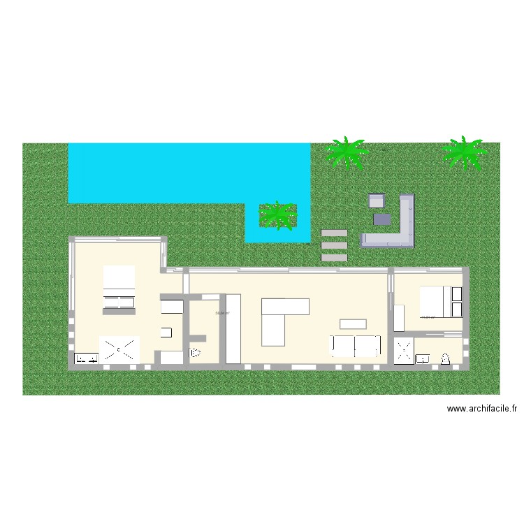 villa . Plan de 2 pièces et 70 m2