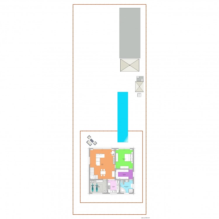 Maison 2 étages 18x48m avec Terrasse. Plan de 0 pièce et 0 m2