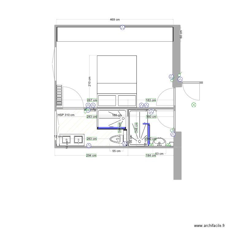 Salle de bain chambre_9. Plan de 1 pièce et 4 m2