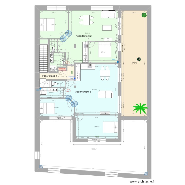 Pasteur Etage 1 d2. Plan de 17 pièces et 252 m2