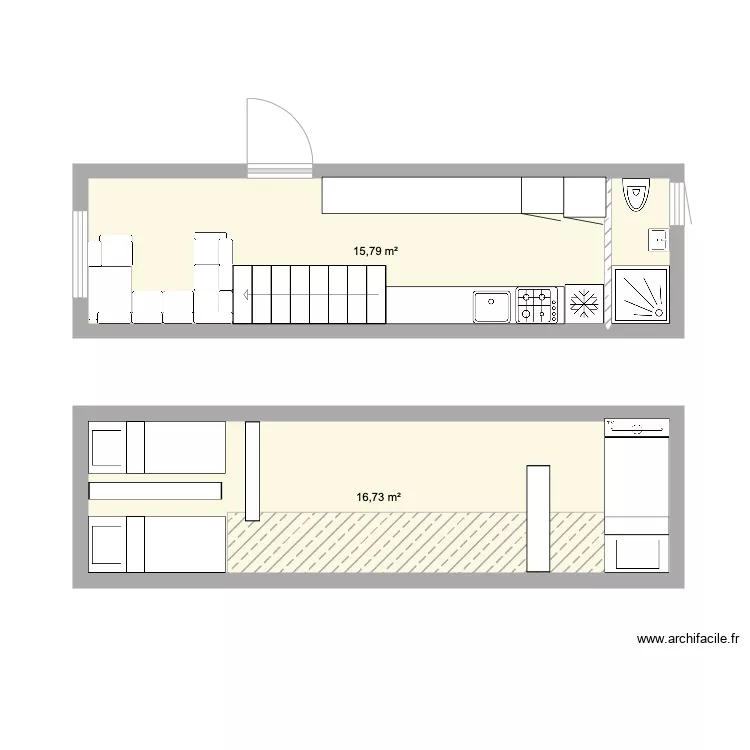 tiny chambre parents lit escamotable dans salon. Plan de 