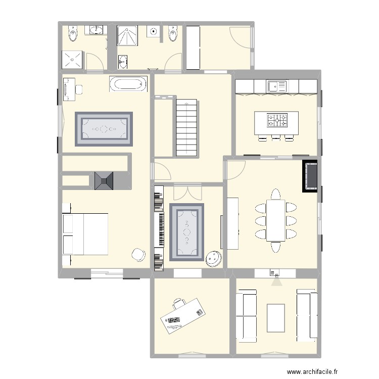 Haut Suite parentale. Plan de 14 pièces et 123 m2