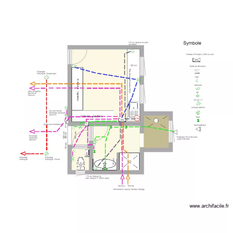 Bungalow bloc sanitaire Electricit&eacute;. Plan de 