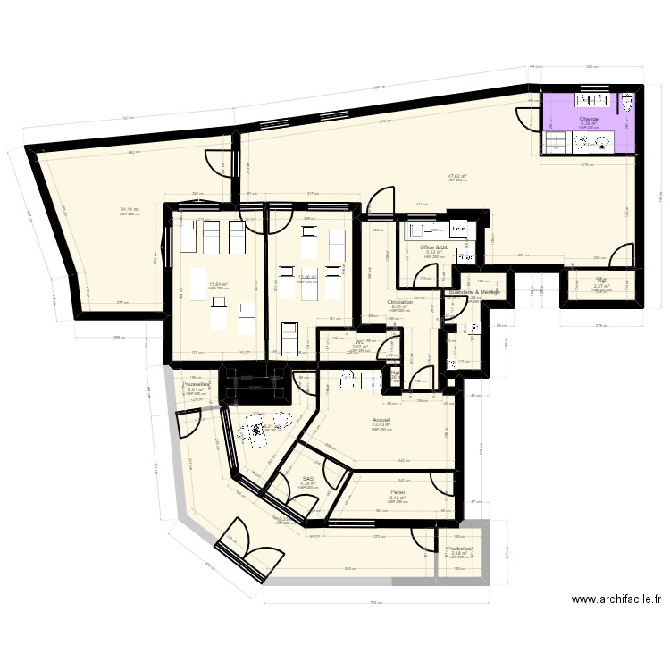 B91QS23HC projet PST. Plan de 20 pièces et 186 m2