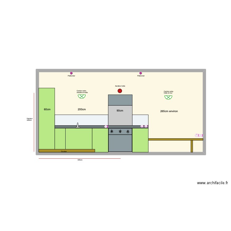 Mur Technique Cuisine dernier. Plan de 1 pièce et 18 m2