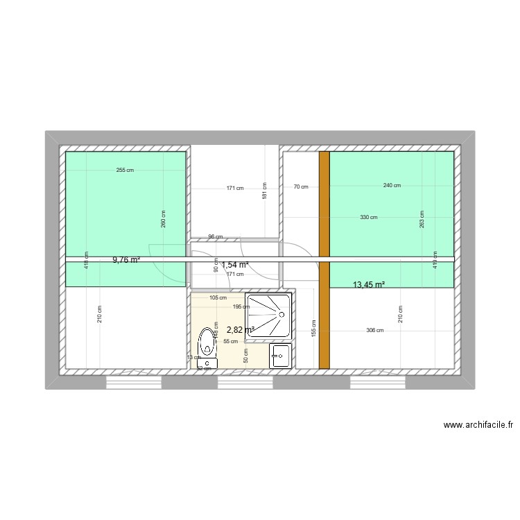 plan etage v1. Plan de 5 pièces et 62 m2