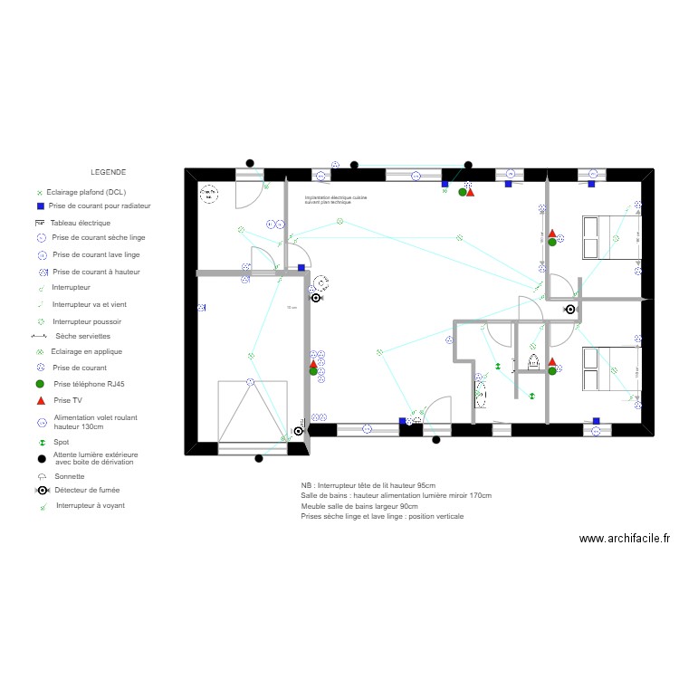 GUERCHET. Plan de 4 pièces et 113 m2