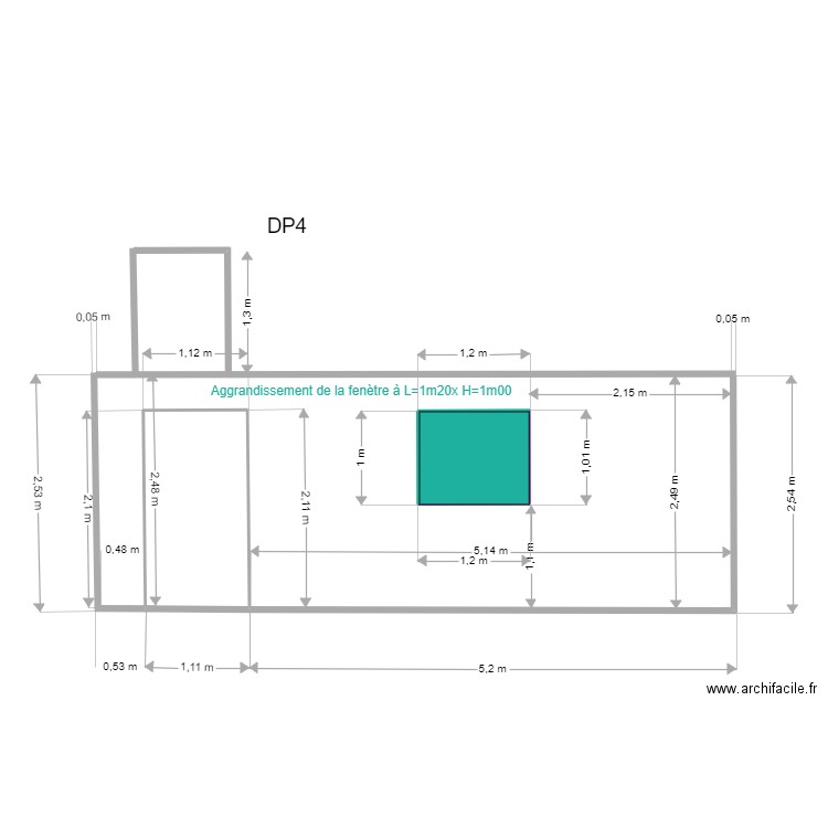 DP4 Façade Nord Après, Loquet. Plan de 2 pièces et 3 m2