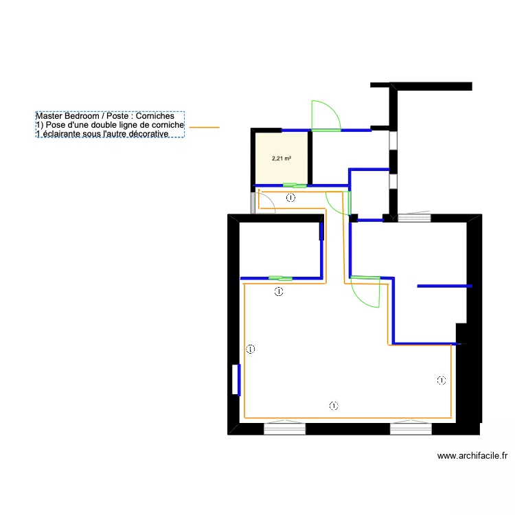 Master BedRoom (poste : corniches). Plan de 