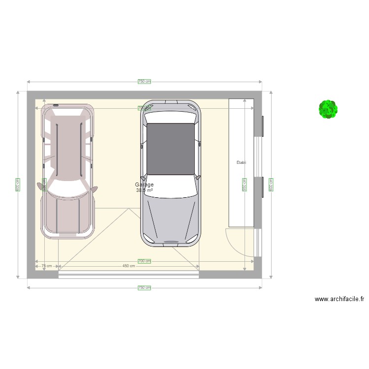 Projet Garage 3. Plan de 1 pièce et 39 m2