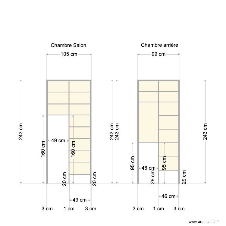 Placards chambres. Plan de 0 pièce et 0 m2