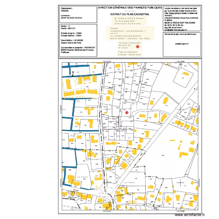 Plan de situation Parcelle Section -C- n&deg; 4550 Patou - Mimi. Plan de 