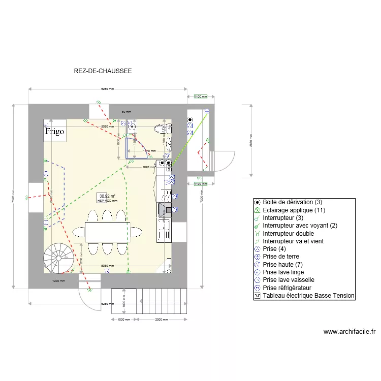 Rez de chauss&eacute;e plan &eacute;lectrique. Plan de 