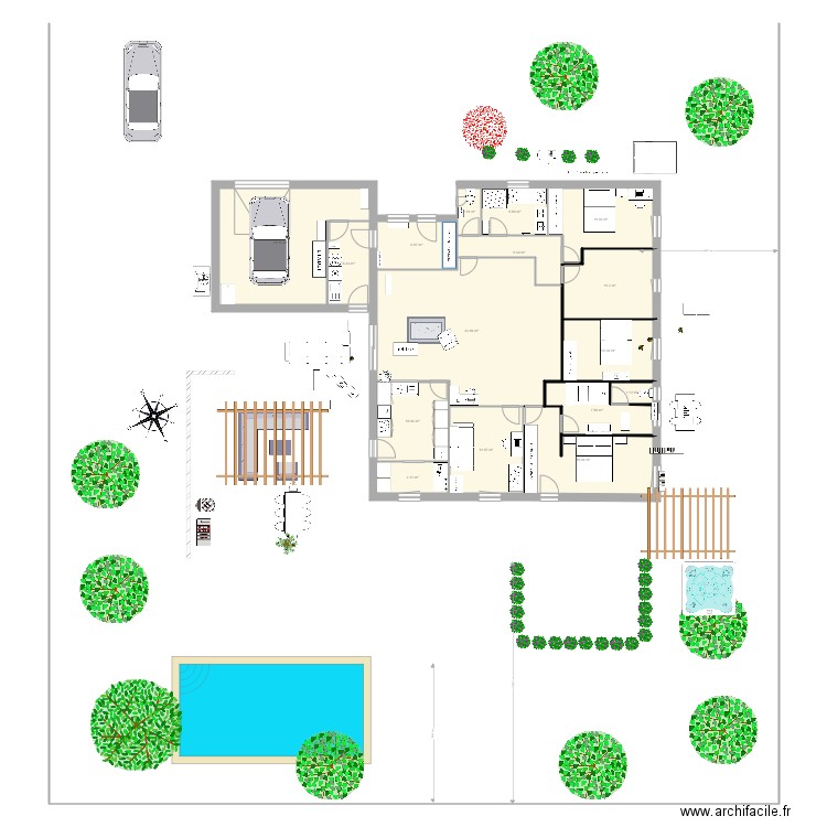 plan CC 5 chambres. Plan de 16 pièces et 182 m2