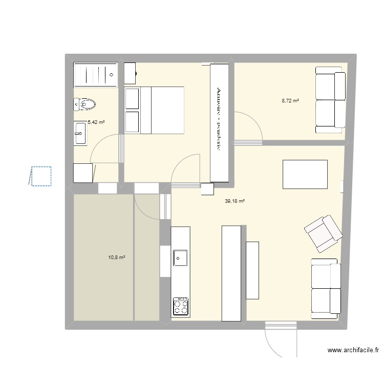 casa 90x165. Plan de 4 pièces et 64 m2