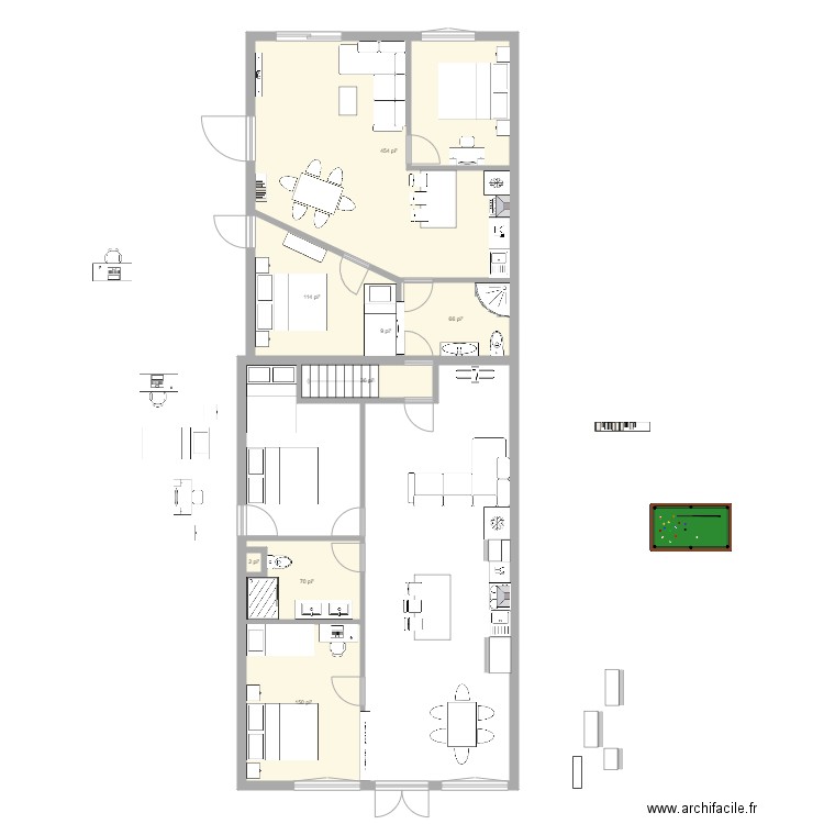 boucherie rdc. Plan de 8 pièces et 84 m2