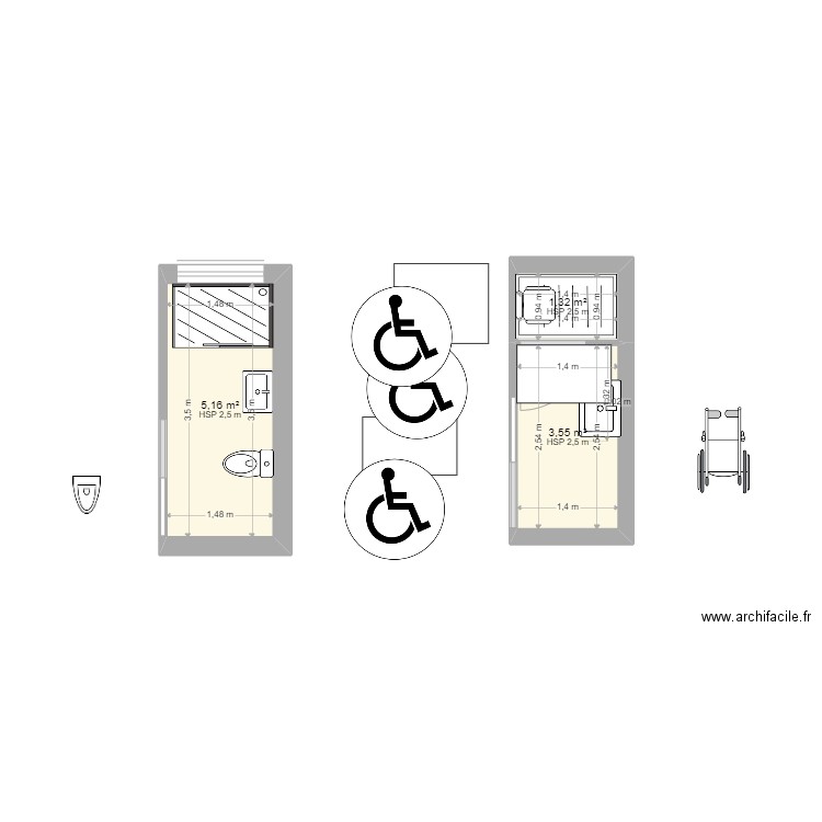 Benevenuti  SDB. Plan de 3 pièces et 10 m2