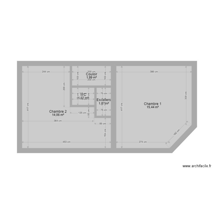 1er étage Couvin Girondelles 4. Plan de 5 pièces et 34 m2