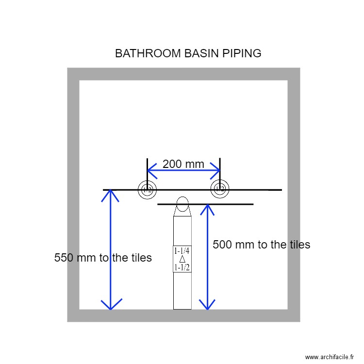 basin piping location. Plan de 1 pièce et 21 m2