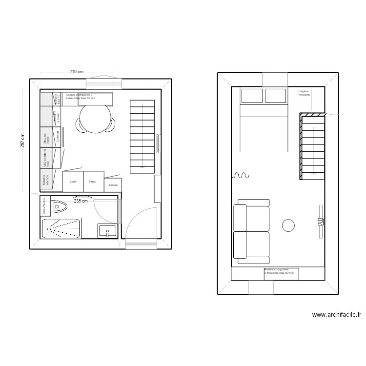 Appt Cluses modifié. Plan de 3 pièces et 30 m2