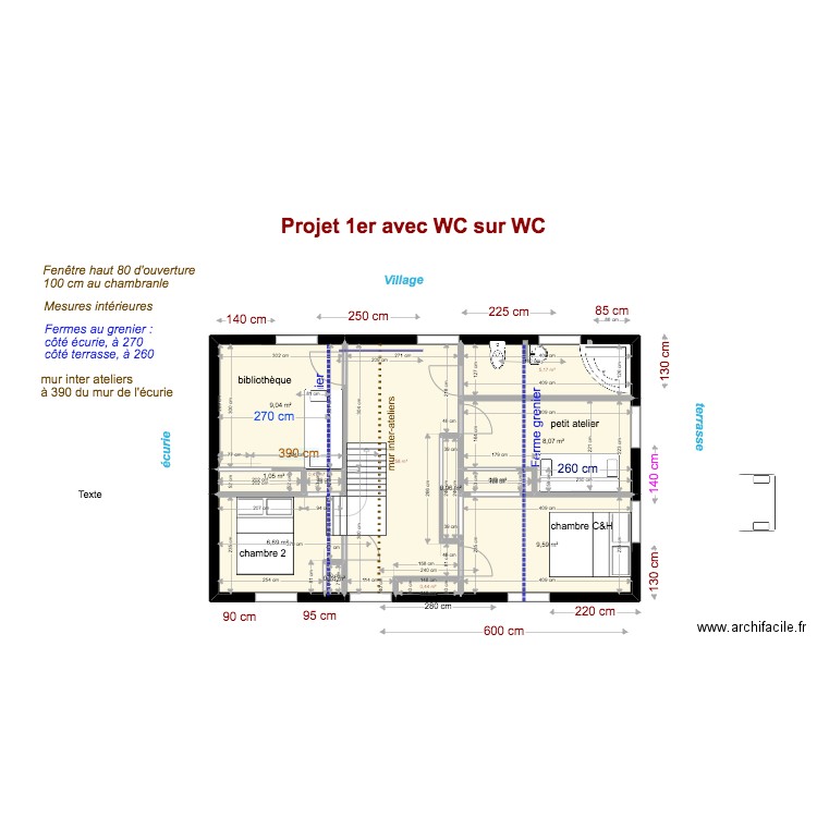 projet WC suite rdc. Plan de 12 pièces et 57 m2