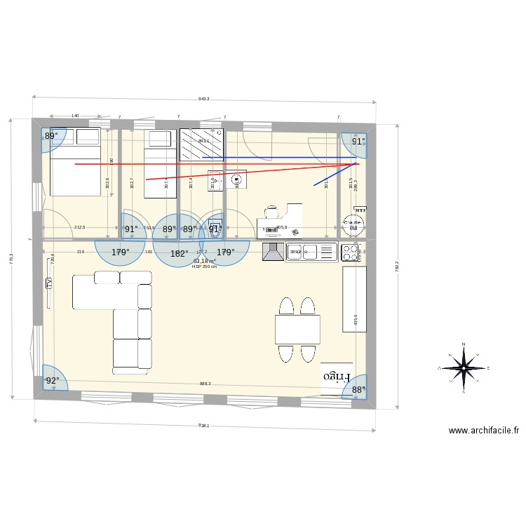 maaaison. Plan de 1 pièce et 63 m2