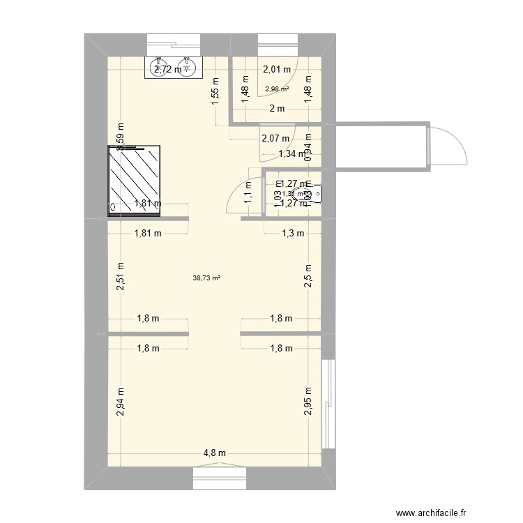 PLAN AGRANDISSEMENT SUR BORNE. Plan de 3 pièces et 43 m2