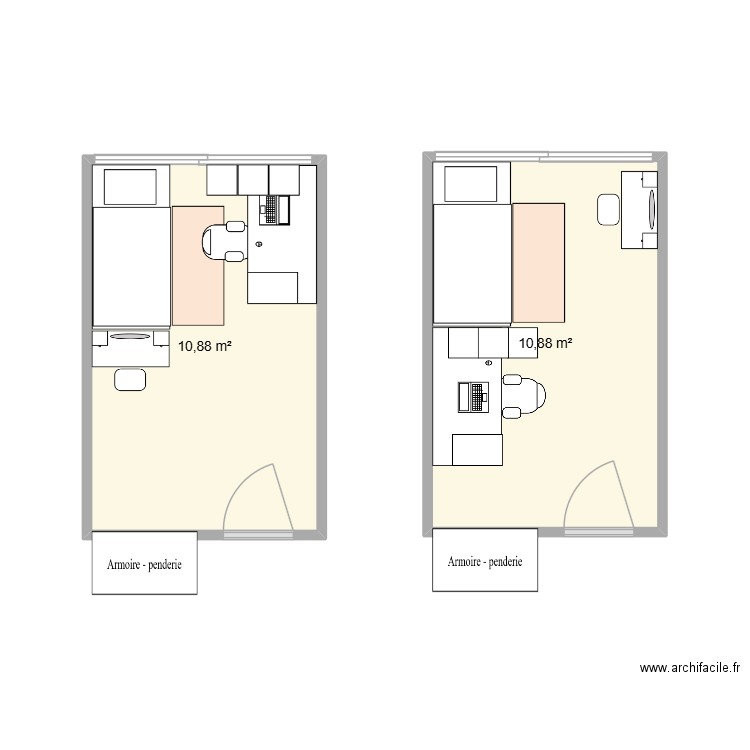 Chambre Pauline. Plan de 2 pièces et 22 m2
