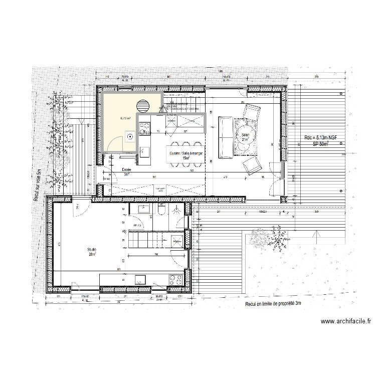 rdc P15. Plan de 1 pièce et 7 m2