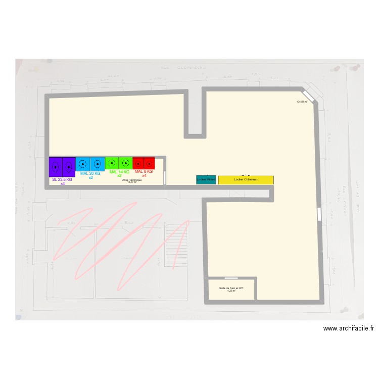 Laverie. Plan de 3 pièces et 149 m2