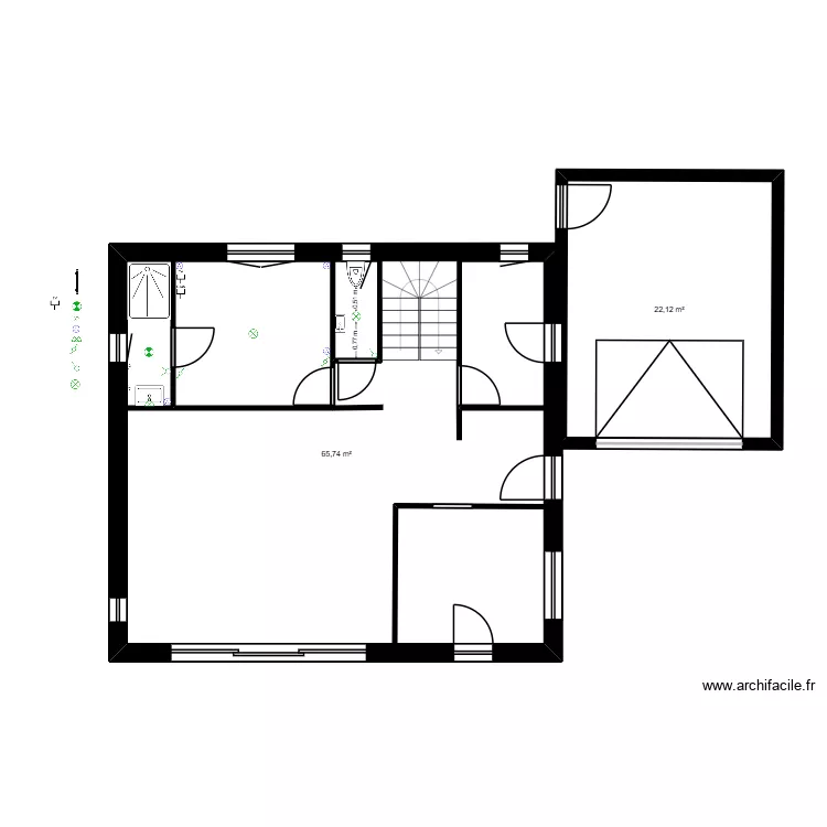 MAISON_RDC. Plan de 2  et 88 m²