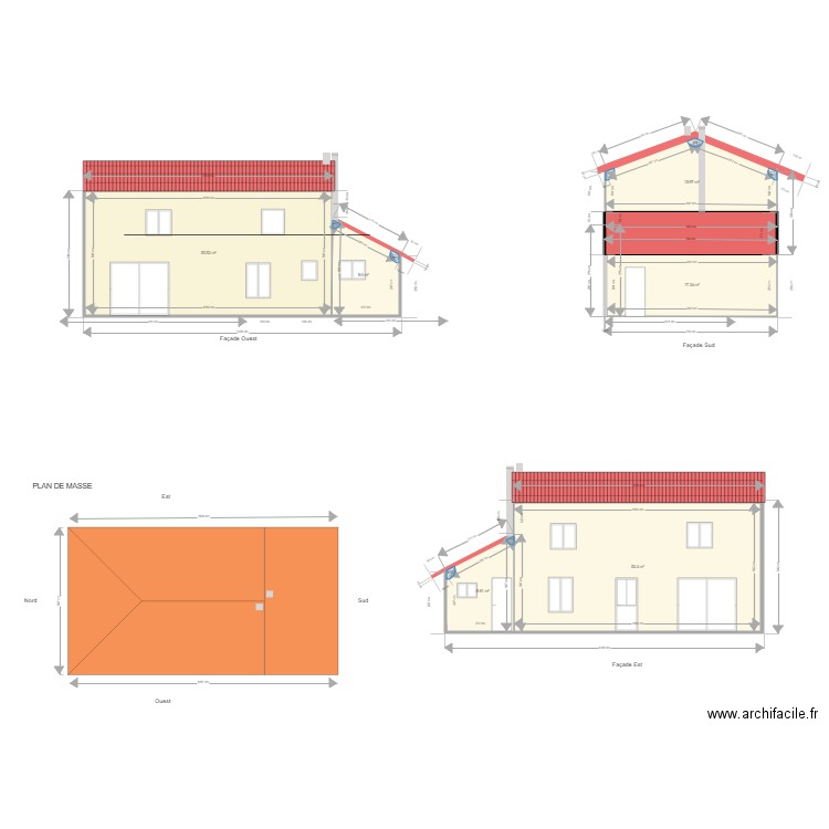 Plan Rice façades et toiture. Plan de 0 pièce et 0 m2