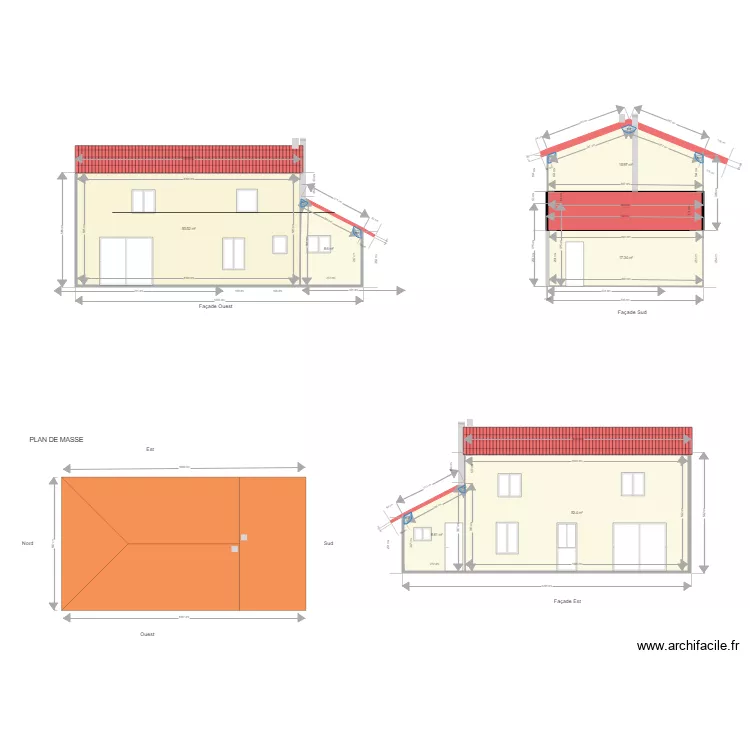 Plan Rice fa&ccedil;ades et toiture. Plan de 