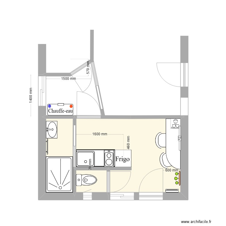 garage roulotte . Plan de 3 pièces et 11 m2