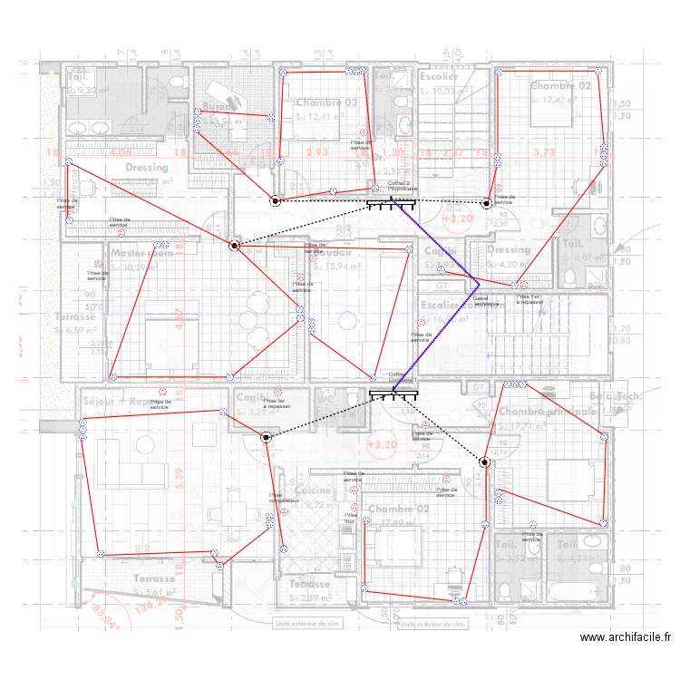 Alimentation prises Etage 1 bâtiment BONADIWOTO new. Plan de 0 pièce et 0 m2