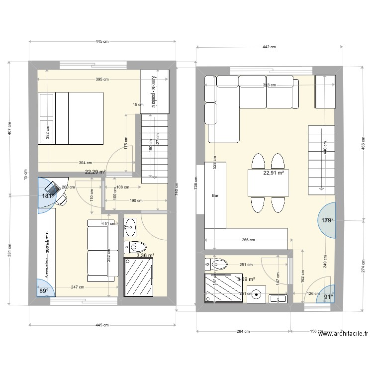 RéaménagementSauve2. Plan de 4 pièces et 52 m2