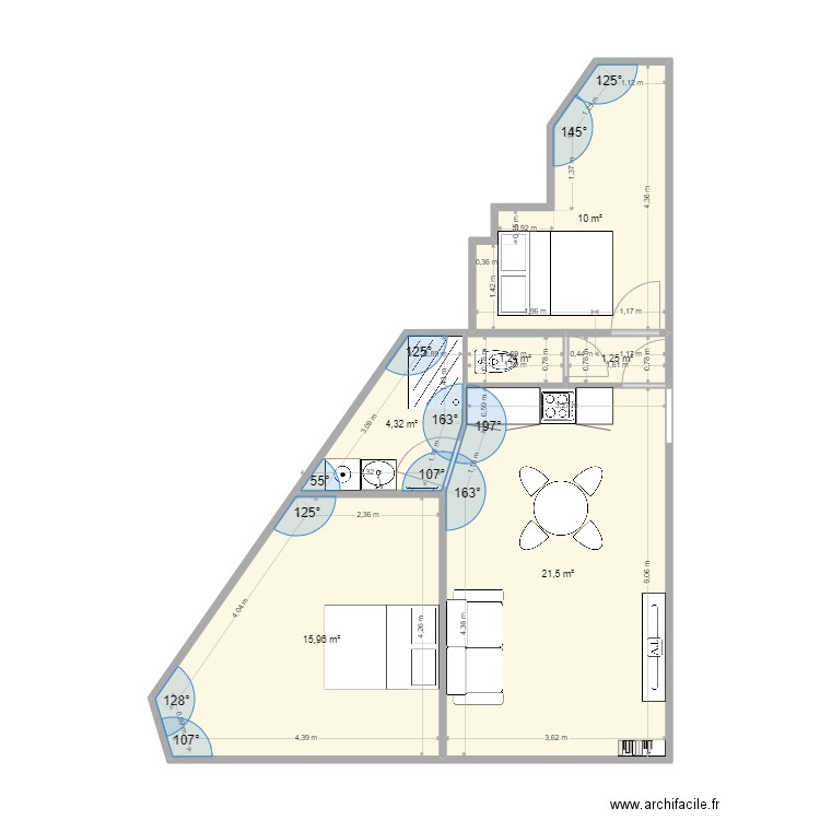 Paris 2. Plan de 6 pièces et 54 m2