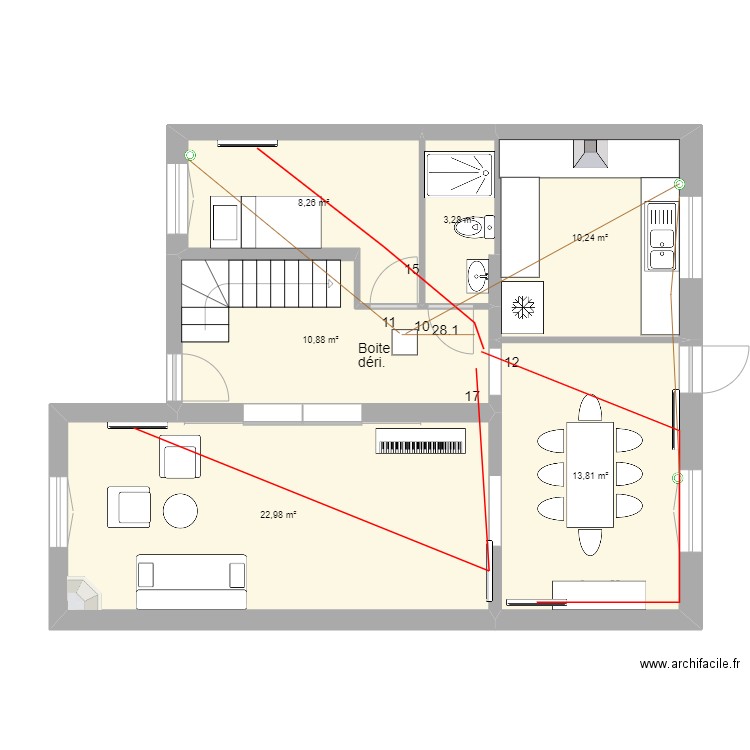 Sèvres 57 RdC Elect chauffage + volet roulant. Plan de 6 pièces et 69 m2