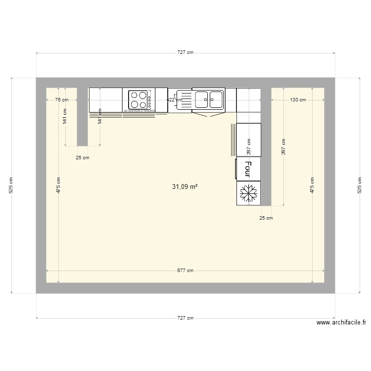 cuisine 2. Plan de 1 pièce et 31 m2