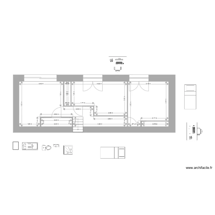 sous sol 2 chambres placards et wc avec mobilier. Plan de 
