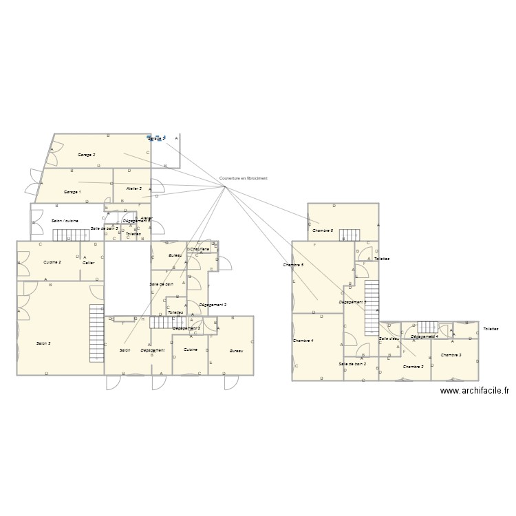 Croquis LACOMBE3. Plan de 28 pièces et 176 m2