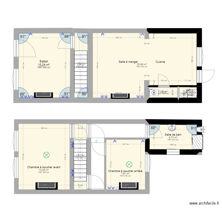 maison 1. Plan de 9 pièces et 72 m2