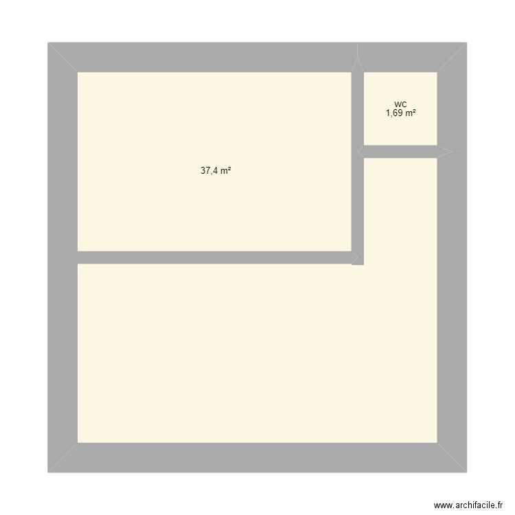 Chambres étage. Plan de 2 pièces et 39 m2