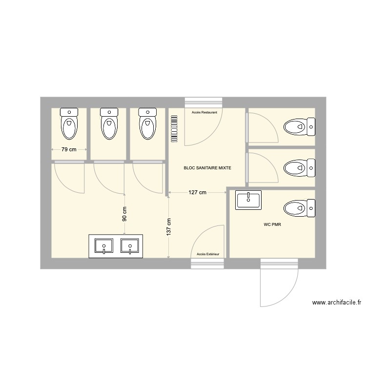 Sanitaires Bat A restaurant PROJET. Plan de 7 pièces et 18 m2