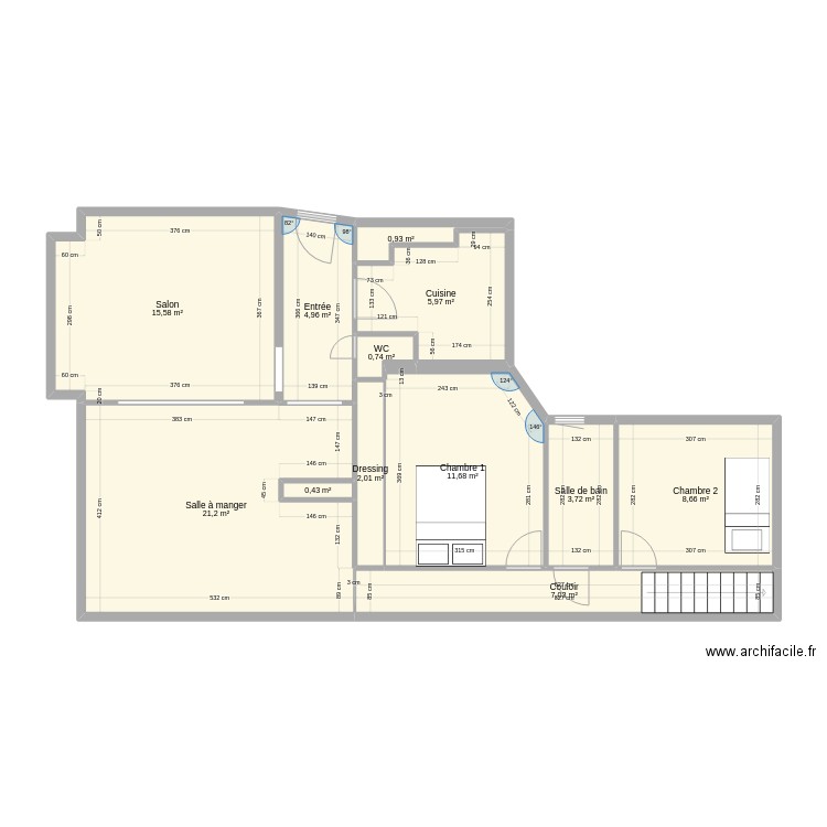 Duclaux 6e etage. Plan de 12 pièces et 83 m2